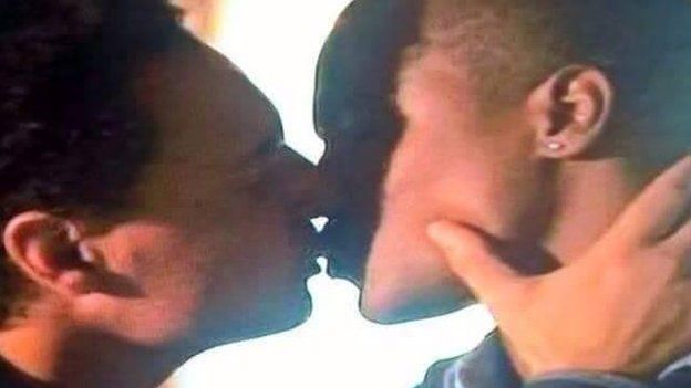 A screen grab of the kissing scene