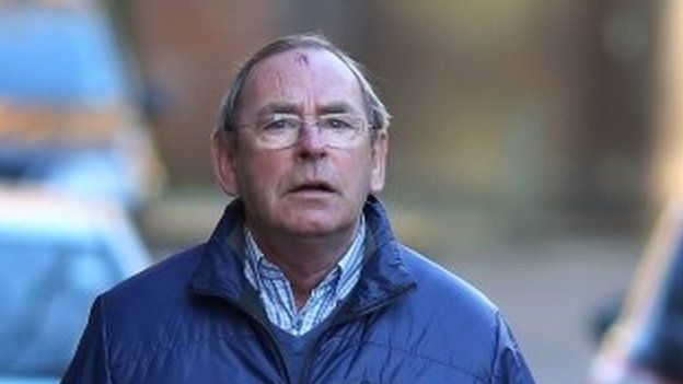 Fred Talbot with an injury on his head after falling while leaving the witness box