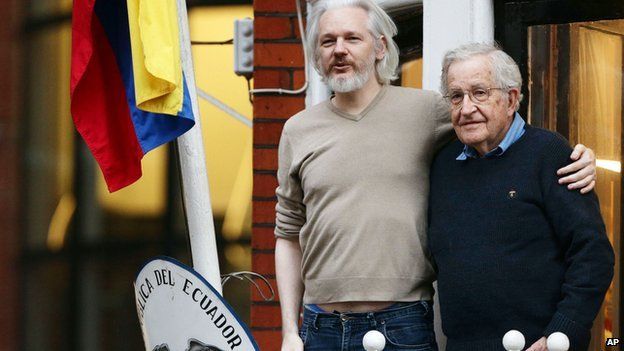 Julian Assange with philosopher and writer Noam Chomsky