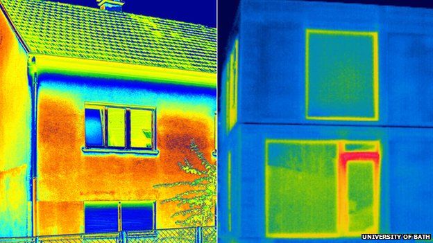 Thermal image of traditional brick and straw bale house (c) University of Bath/Modcell