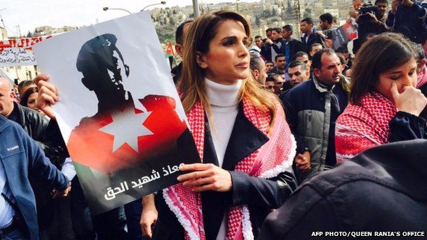 Queen Rania at a rally in the Jordanian capital Amman