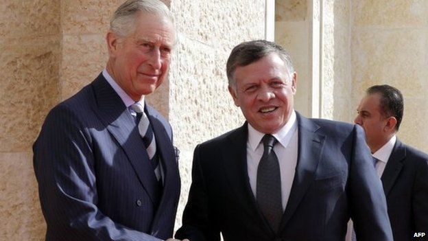 Jordan's King Abdullah II greets Prince Charles