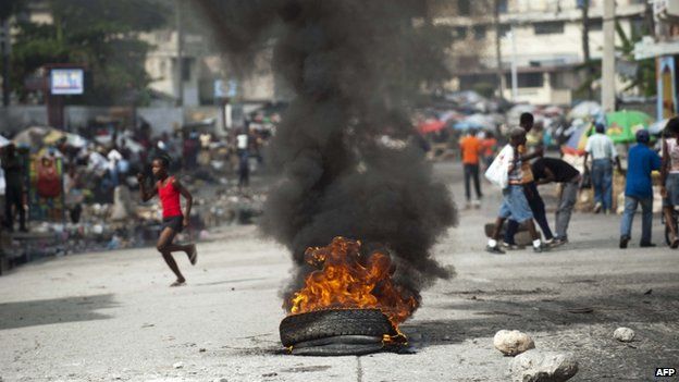 Burning tyres in Haiti