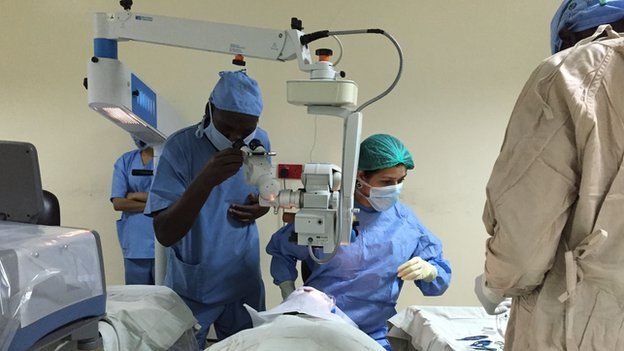 Dr Jyotee Trivedy (C) and her colleagues performing a cornea transplant