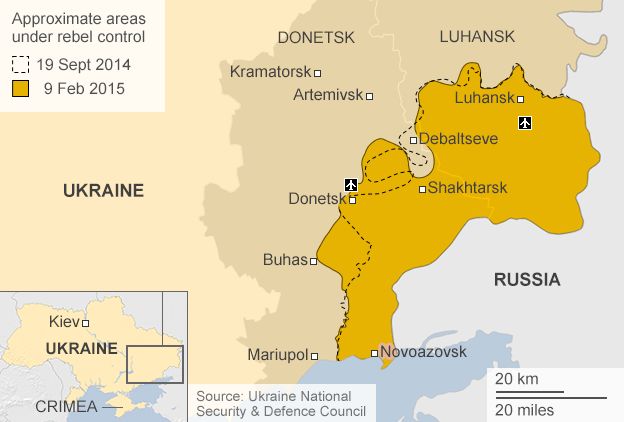 Map of Ukraine rebel-held areas