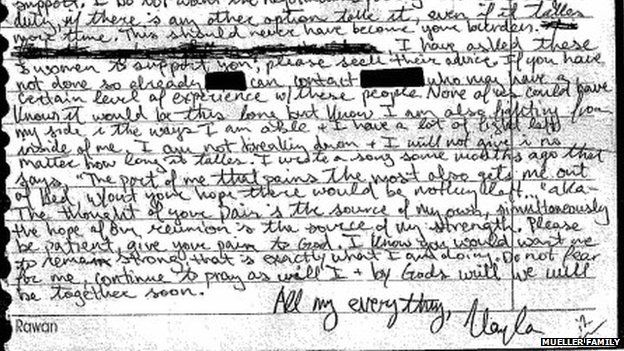 A letter written by IS hostage Kayla Mueller