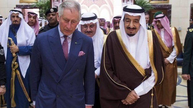 Prince Charles with Saudi King Salman bin Abdulaziz al-Saud in Riyadh, Saudi Arabia
