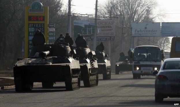 Ukrainian armoured vehicles on the move from Artemivsk to Debaltseve, 11 February