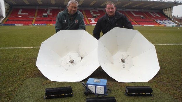 Lincoln City FC Head groundsman Phil Kime (left) and his assistant Paul Ash