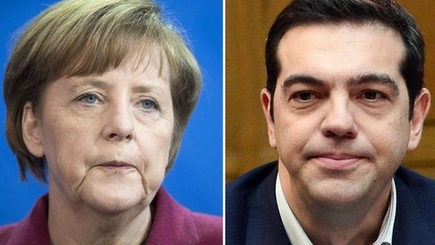 Angela Merkel (l) and Alexis Tsipras (r)