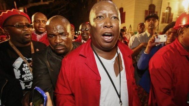 Julius Malema, the leader of the Economic Freedom Fighters after being thrown out of parliament