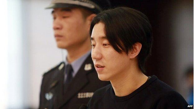 This handout photo taken on 9 January 2015 and released by the official weibo account of Beijing's Dongcheng District People's Court shows Jaycee Chan (R), son of kung fu star Jackie Chan, during his trial at the Dongcheng District People's Court in Beijing.