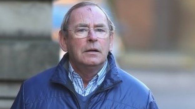 Fred Talbot with an injury on his head after falling while leaving the witness box