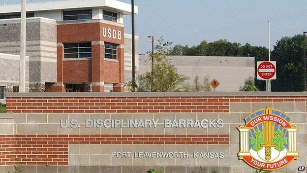 The US Disciplinary Barracks borders farmland as it sits on the north edge of Fort Leavenworth in Leavenworth, Kansas.