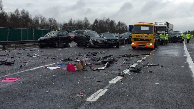 Some of the cars involved in the M40 crash in Oxfordshire