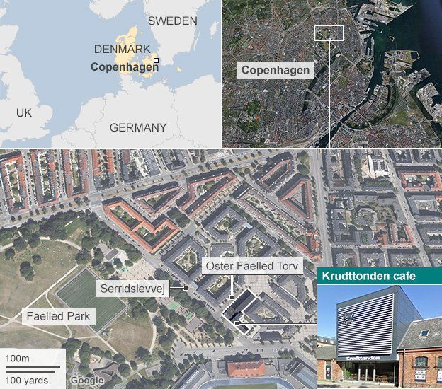 Copenhagen map - terror attack 14/2/15