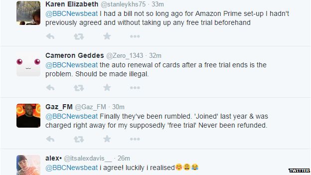 Twitter comments complaining about Amazon Prime service