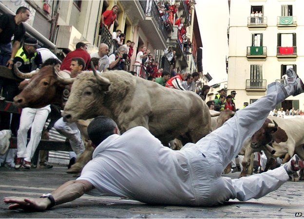 Bull running in Pamplona
