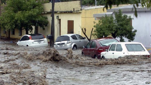 View of a flooded street in Cordoba province on 15 February, 2015