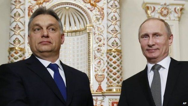 Viktor Orban and Vladimir Putin at their meeting in Moscow on 14 January 2014