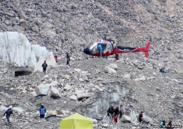 rescue helicopter at Everest base camp