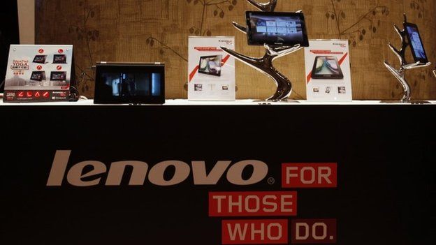 Lenova tablets and mobiles on display