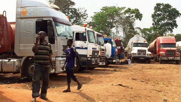 Lorries at Ogbere Trailer Park in Ogun state - February 2015