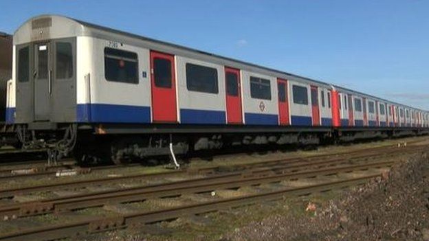 The London Underground train which is being refurbished