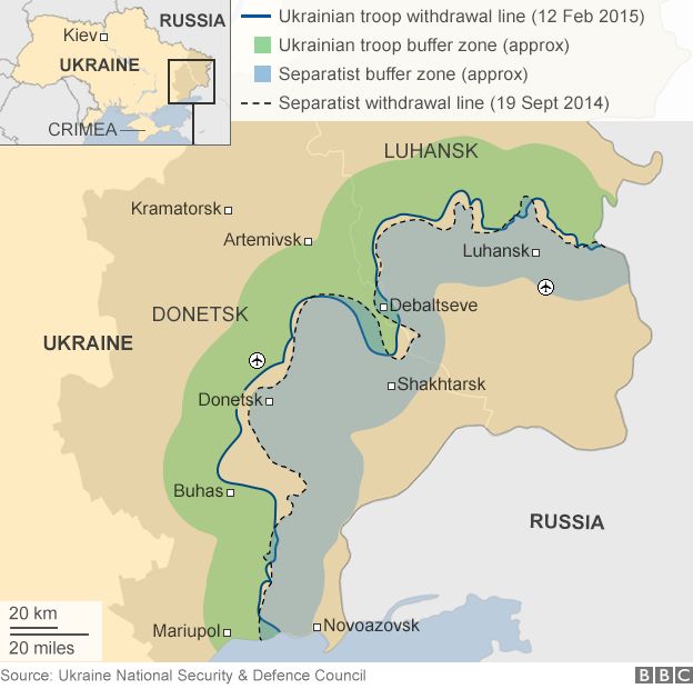 Map showing the battle lines in eastern Ukraine