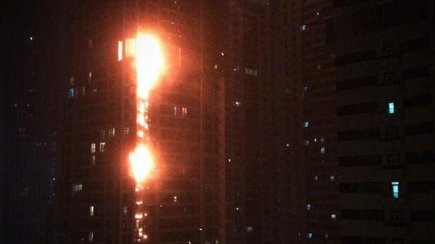 Dubai's Torch skyscraper on fire