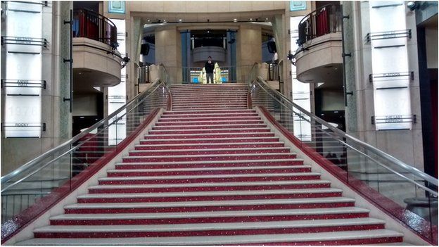 The steps at the end of the red carpet as the 2015 Oscars