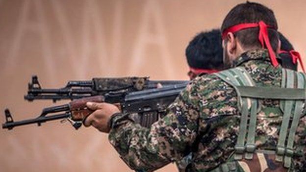 YPG fighters at a training camp in Ras al-Ain, Syria