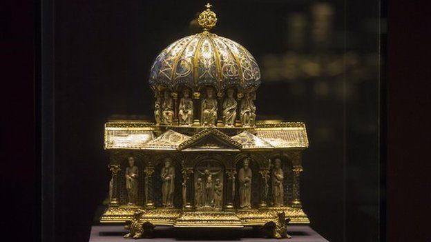 The medieval antique Dome Reliquary (13th century) of the Welfenschatz, is displayed at the Bode Museum in Berlin 9th January 2014