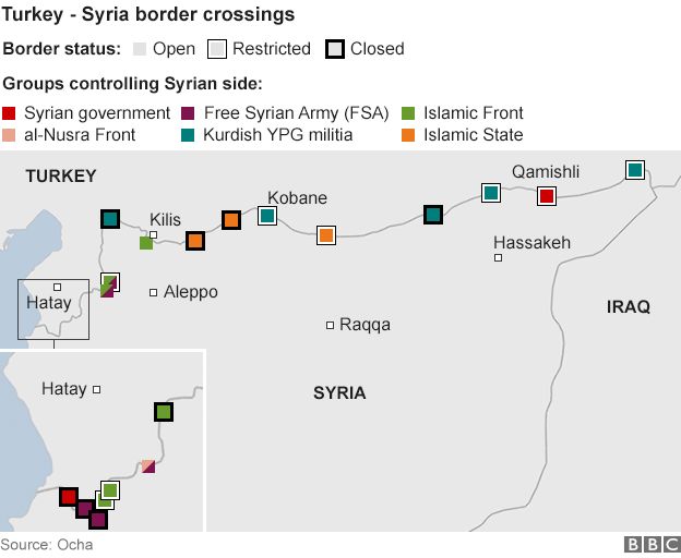 Map showing Turkey-Syria border crossings