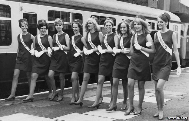 A group of 'Inter-City Girls' employed by British Rail to deal with passenger enquiries, in 1968