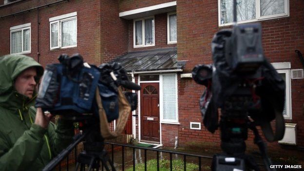 Journalists gathered outside a home in west London where Mohammed Emwazi is believed to have once lived