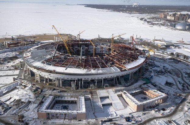 The new Zenit Stadium which will host matches of the 2018 World Cup in St Petersburg, 16 February