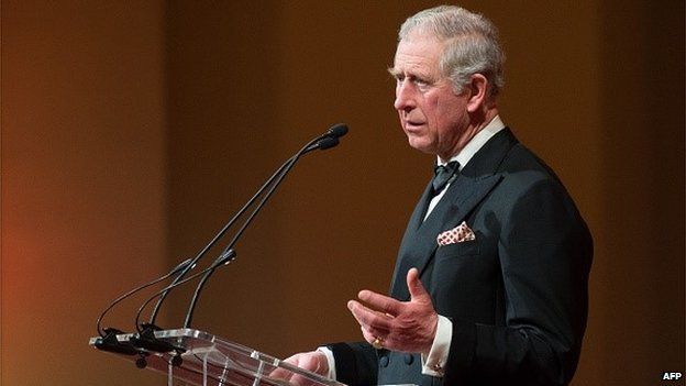 Britain's Prince Charles, Prince of Wales addresses guests at the British Asian Trust dinner in central London on February 3, 2015.