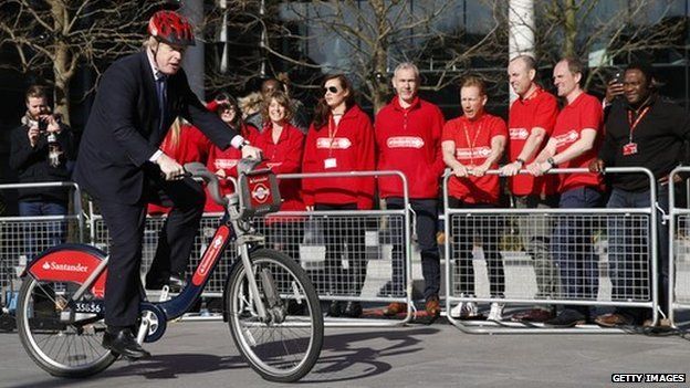 Boris Johnson on new red 'Boris bikes'
