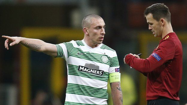 Celtic captain Scott Brown was booked in Milan