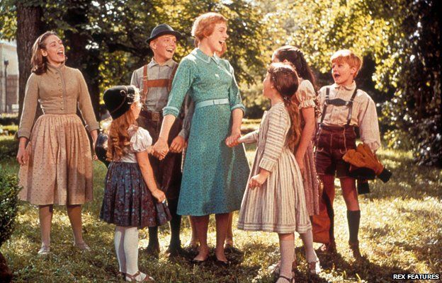 Julie Andrews with actors playing the von Trapp children in The Sound of Music