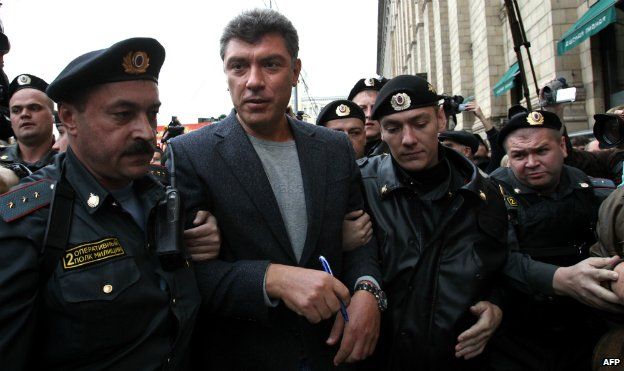 Russian police arrest Boris Nemtsov during a rally in Moscow - 31 August 2010