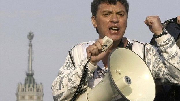 Boris Nemtsov uses a loud speaker during an opposition rally in Moscow, Russia - 6 May 2012