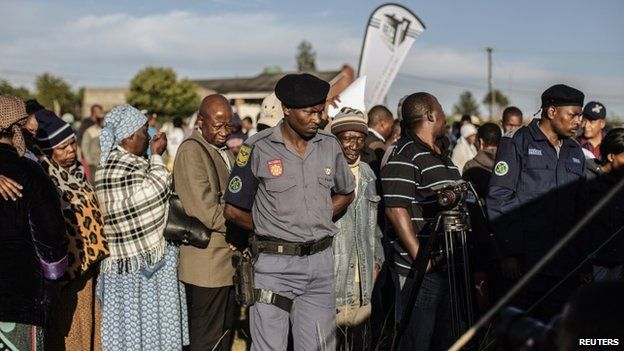 South African policeman observe at Lesotho's elections