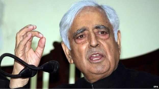 Jammu and Kashmir Chief Minister Mufti Mohammed Sayeed at a press conference after taking oath in Jammu on 01 March 2015