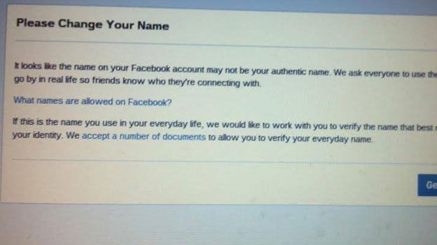 Facebook saying name not allowed