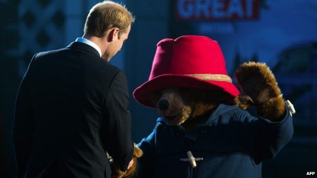 Prince William meets Paddington Bear at the China premier of the film Paddington in Shanghai on 3 March 2015