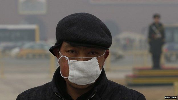 Man wearing a mask in Tiananmen