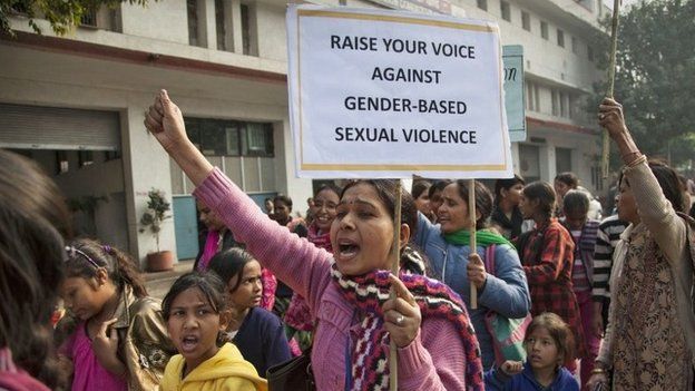 Activists of Apne Aap, a non-governmental organization which addresses to women"s rights, shout slogans during a protest ahead of the second anniversary of the deadly gang rape of a 23-year-old physiotherapy student on a bus, in New Delhi, India, Monday, Dec. 15, 2014.