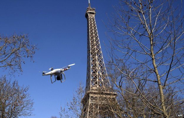 Illustration of drone beside Eiffel Tower (27 Feb)